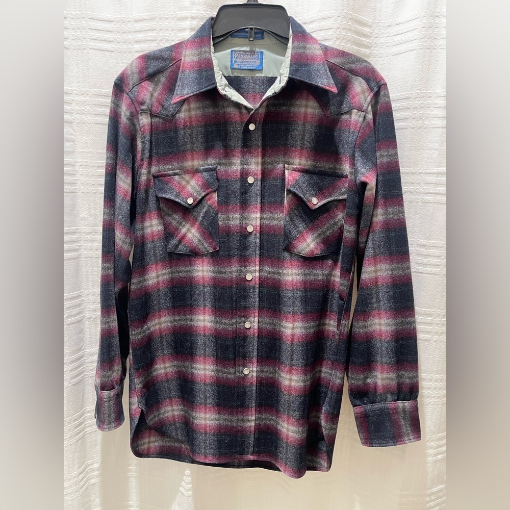 Pendleton shadow Plaid wool western wear button up shirt vintage men’s medium